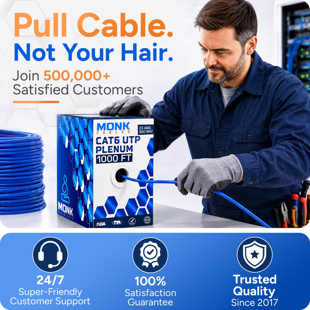CAT6 Plenum Cable 1000ft UTP 23AWG 550MHz Blue M351268