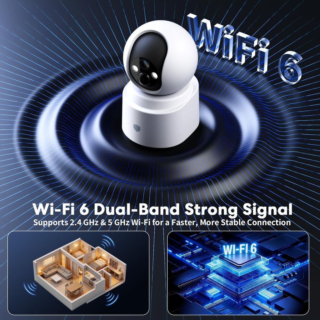 Battery Powered Wireless Indoor Security Camera, 4MP HD Pan/Tilt, 6000mAh Rechargeable, 5G&2.4G WiFi 6 E5382