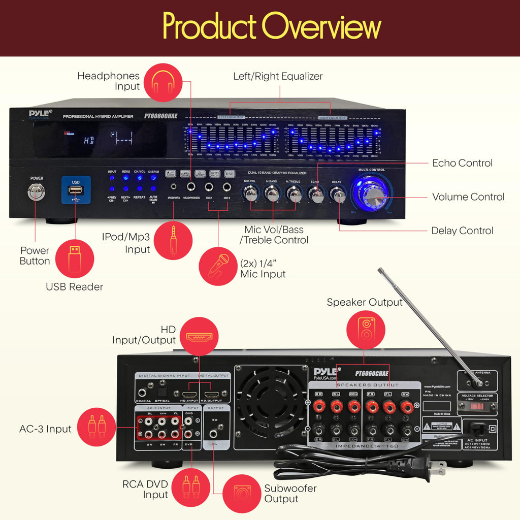 2000W 6-Channel Bluetooth Hybrid Home Amplifier P282204