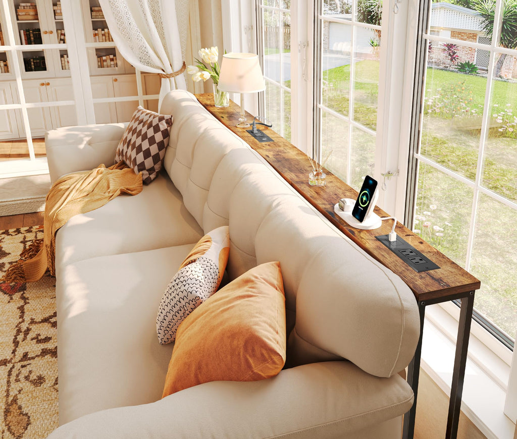78.8 inch Narrow Behind Couch Table with 2 Charging Stations H7583