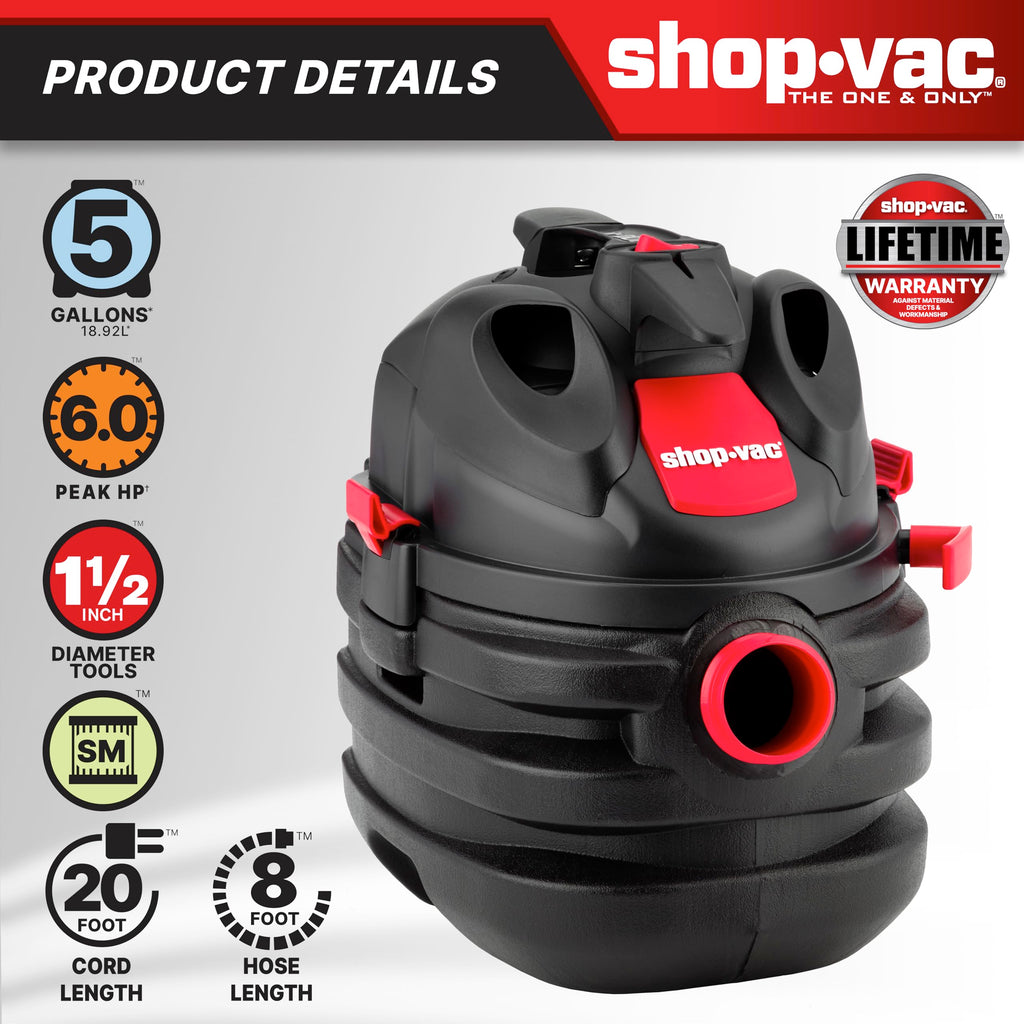 5 Gallon 6.0 Peak HP Portable Wet/Dry Vacuum Z720768