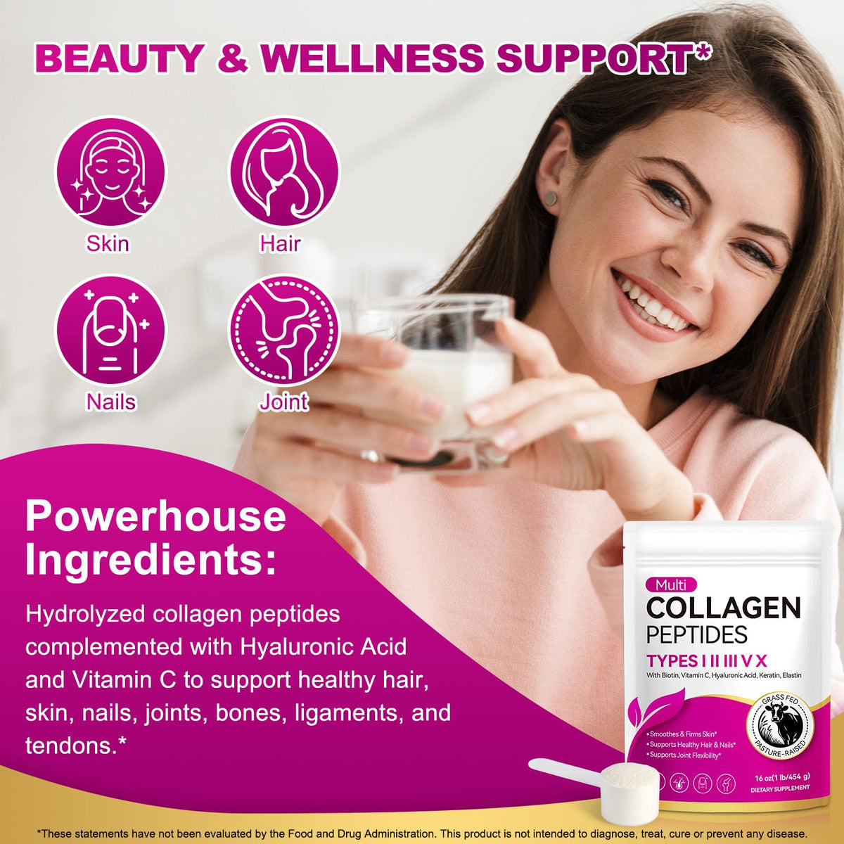 Collagen Peptides Powder, Unflavored Hydrolyzed Protein, 16 oz G6044