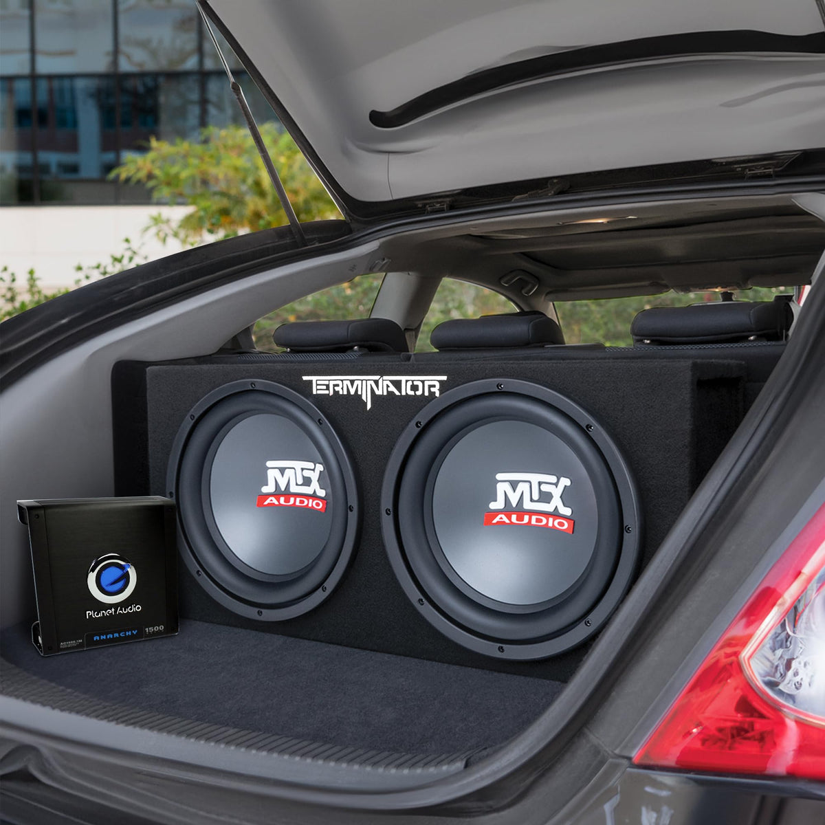 Dual 12" Subwoofers Loaded Enclosure with Amp & Wiring Kit W10079