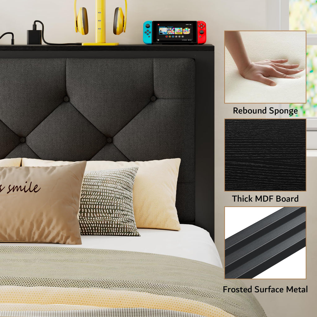 Black Twin Bed Frame with Storage Drawers C217834