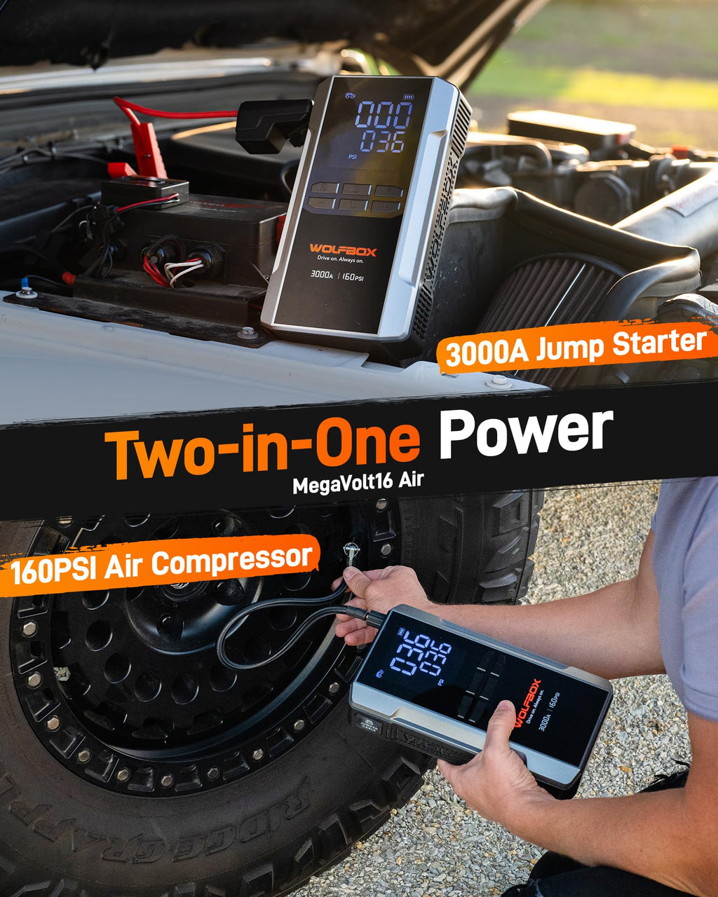 3000A Jump Starter with Air Compressor J34332