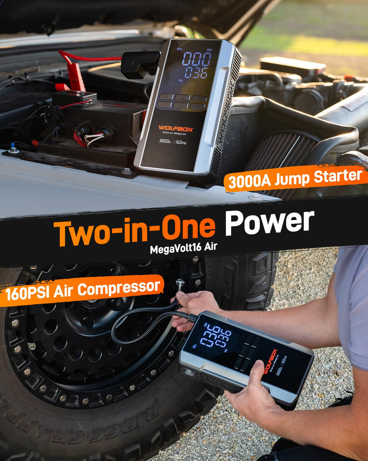 3000A Jump Starter with Air Compressor J34332