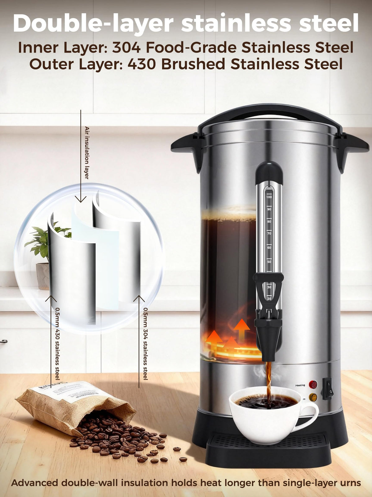 1500W 100 Cup Stainless Steel Commercial Coffee Urn T41894