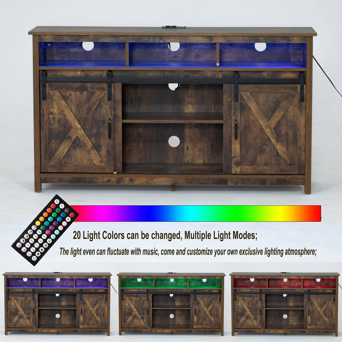 57In Wooden Farmhouse TV Stand with Sliding Barn Door W163872