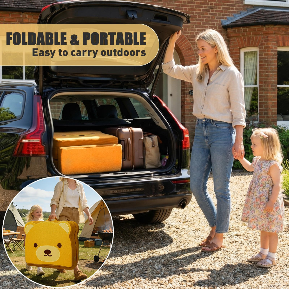 Portable Foldable Toddler Travel Bed with Safety Rail I647739