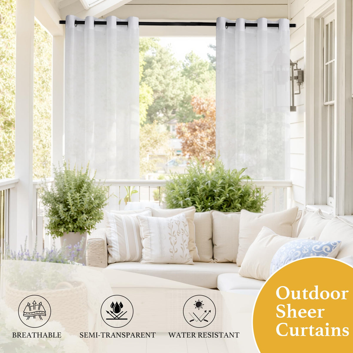 Waterproof Semi-Sheer Outdoor Curtains B737013