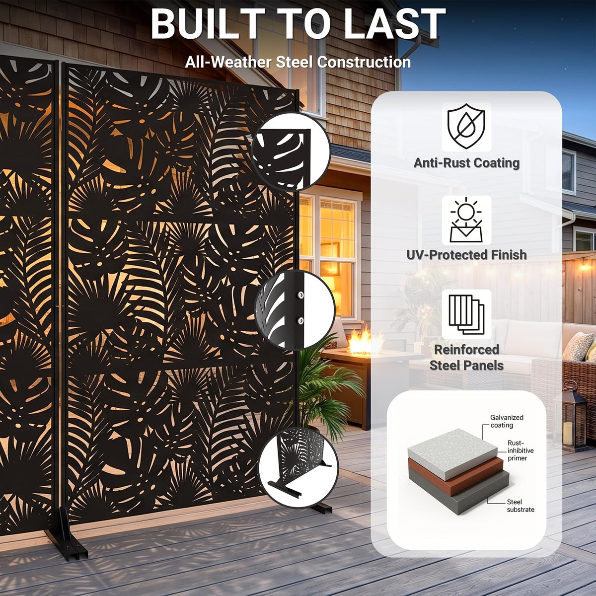 72in Laser Cut Steel Privacy Screen Z134