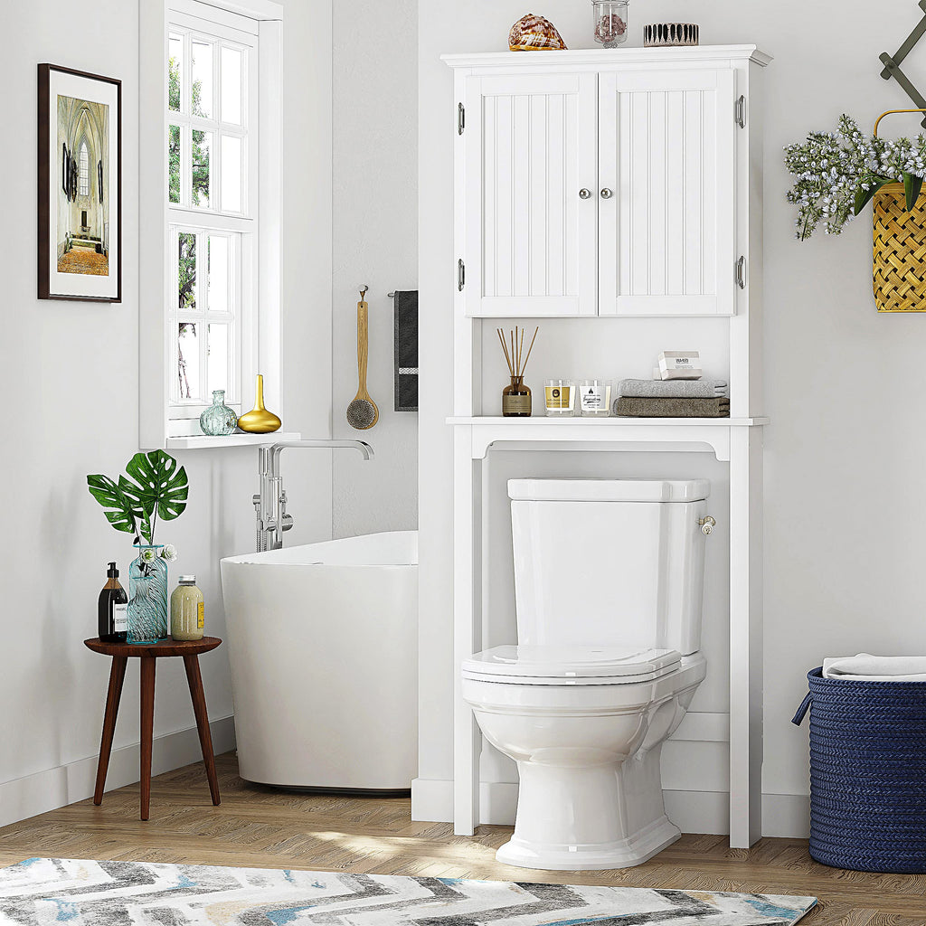 White Bathroom Storage Cabinet with Doors Q607413