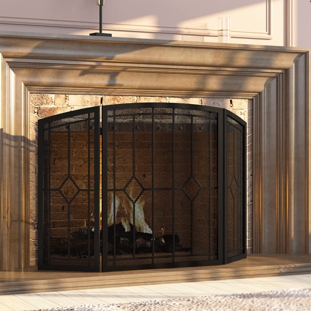 Wrought Iron Fireplace Screen 48"x30" Black Spark Guard X593242