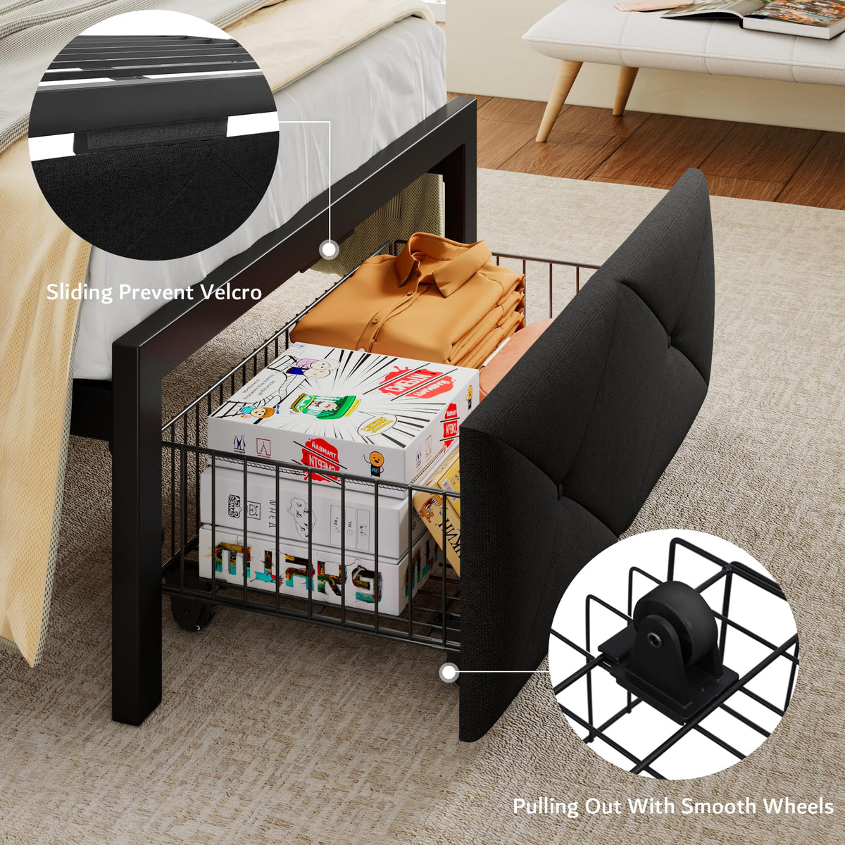 Black Twin Bed Frame with Storage Drawers C217834