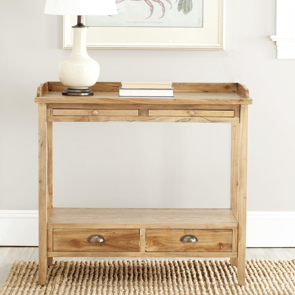 Weathered Oak Console Table with Drawers & Shelf L567