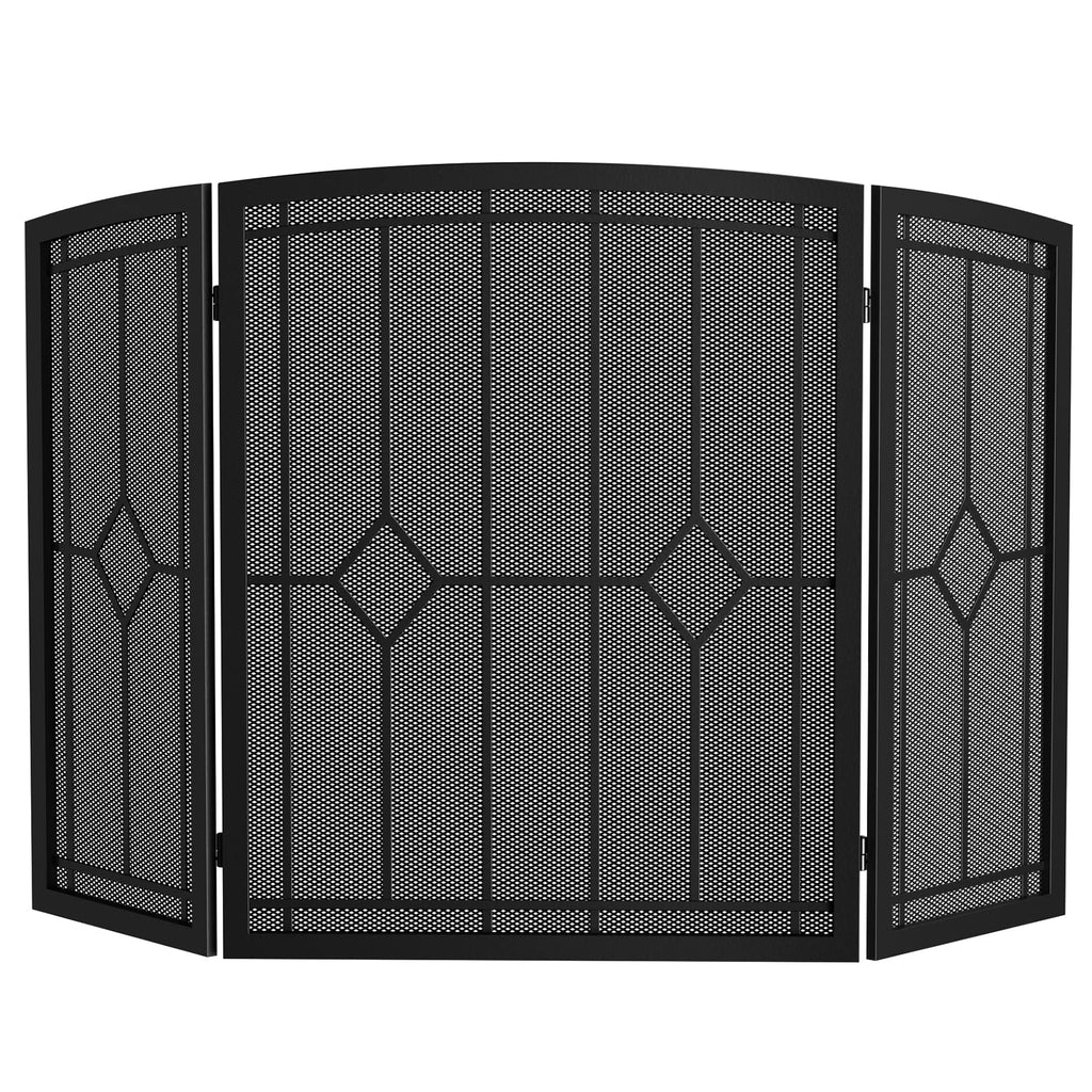 Wrought Iron Fireplace Screen 48"x30" Black Spark Guard X593242