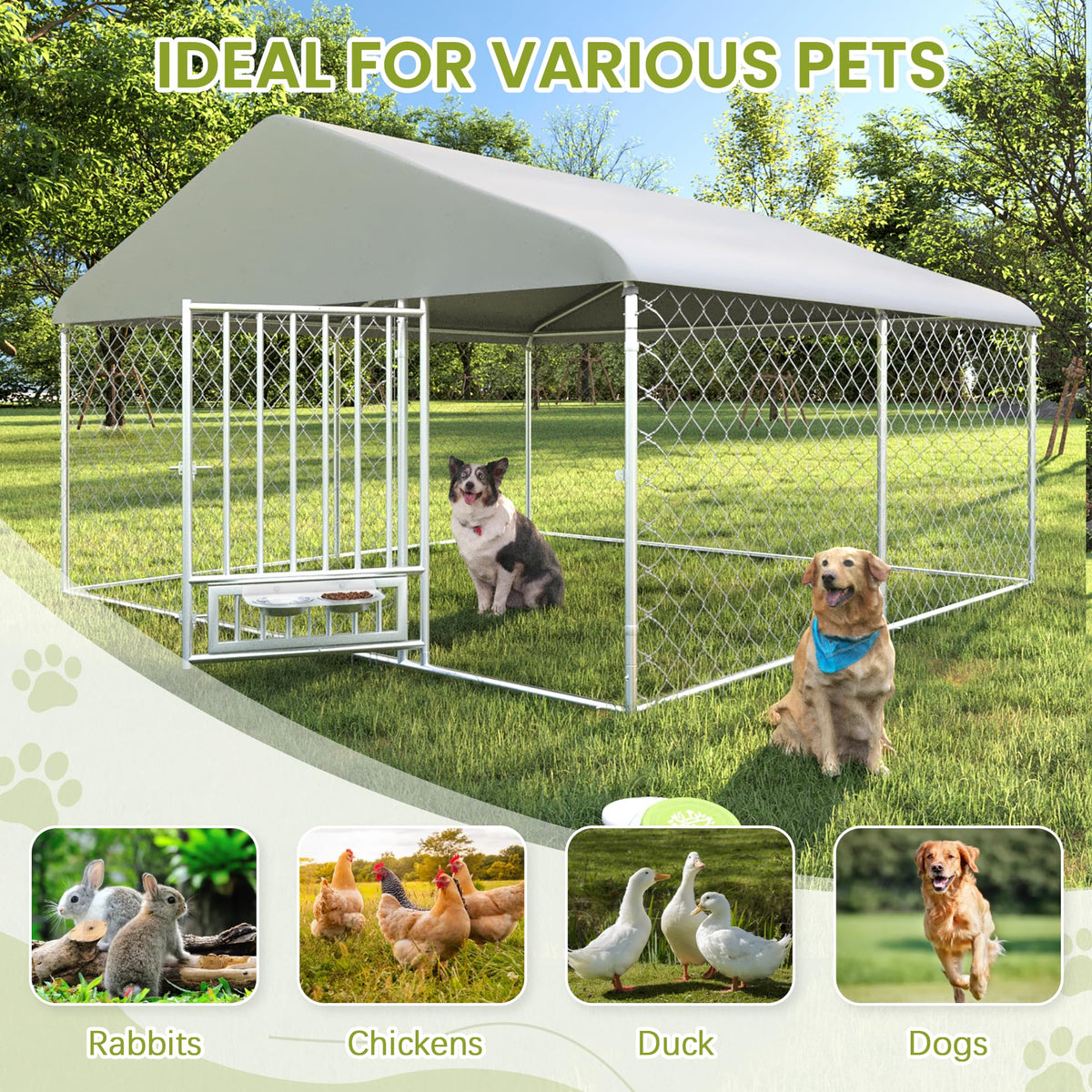 10FT x 10FT Outdoor Dog Kennel with Roof A4613