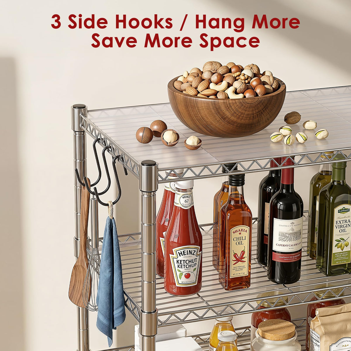 Heavy Duty 3-Shelf Chrome Steel Shelving Unit with Wheels S32281