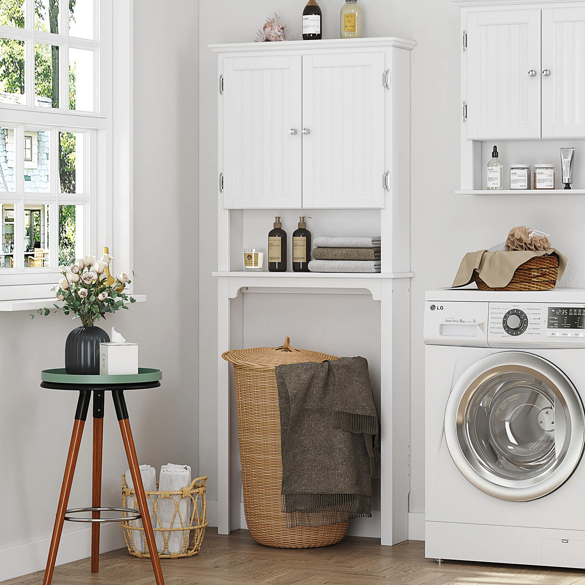 White Bathroom Storage Cabinet with Doors Q607413