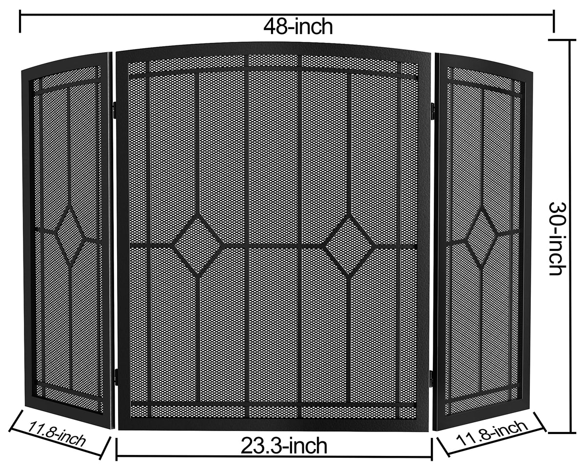 Wrought Iron Fireplace Screen 48"x30" Black Spark Guard X593242